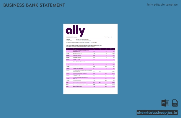 Beispielansicht eines Kontoauszugs der Ally Bank (Word- und PDF-Format)